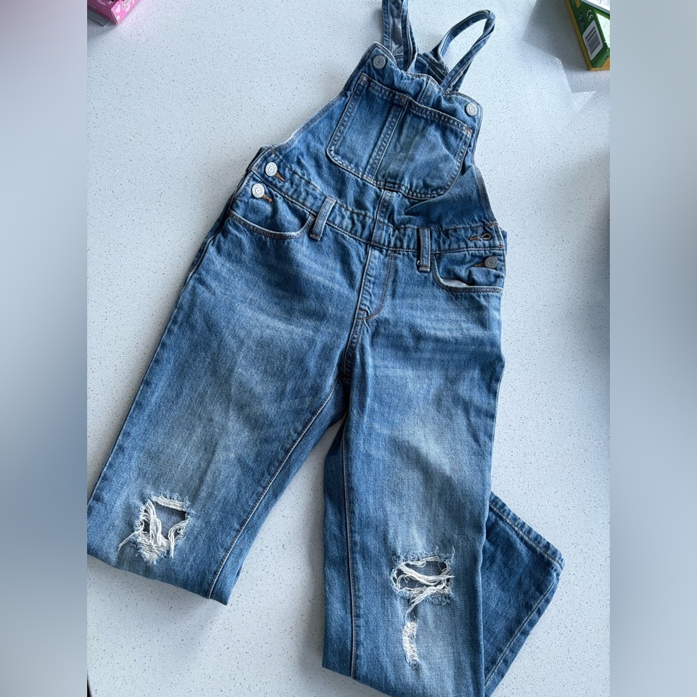 Old Navy Blue Denim Overalls with Distressed Details